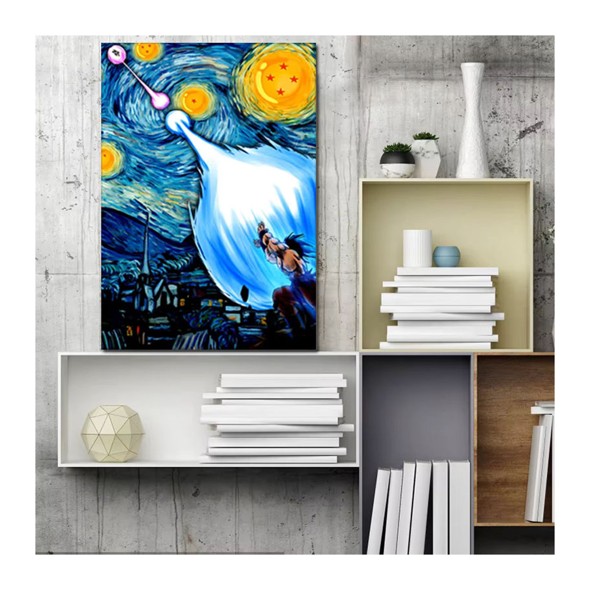 Keeppley Dragon Ball Anime Goku Poster Abstrakte Leinwandmalerei im Van Gogh Sternennacht Stil, Mehrfarbiges Wandbild für dein Teenager Schlafzimmer, Hochformat, Rahmenlos - Bild 5