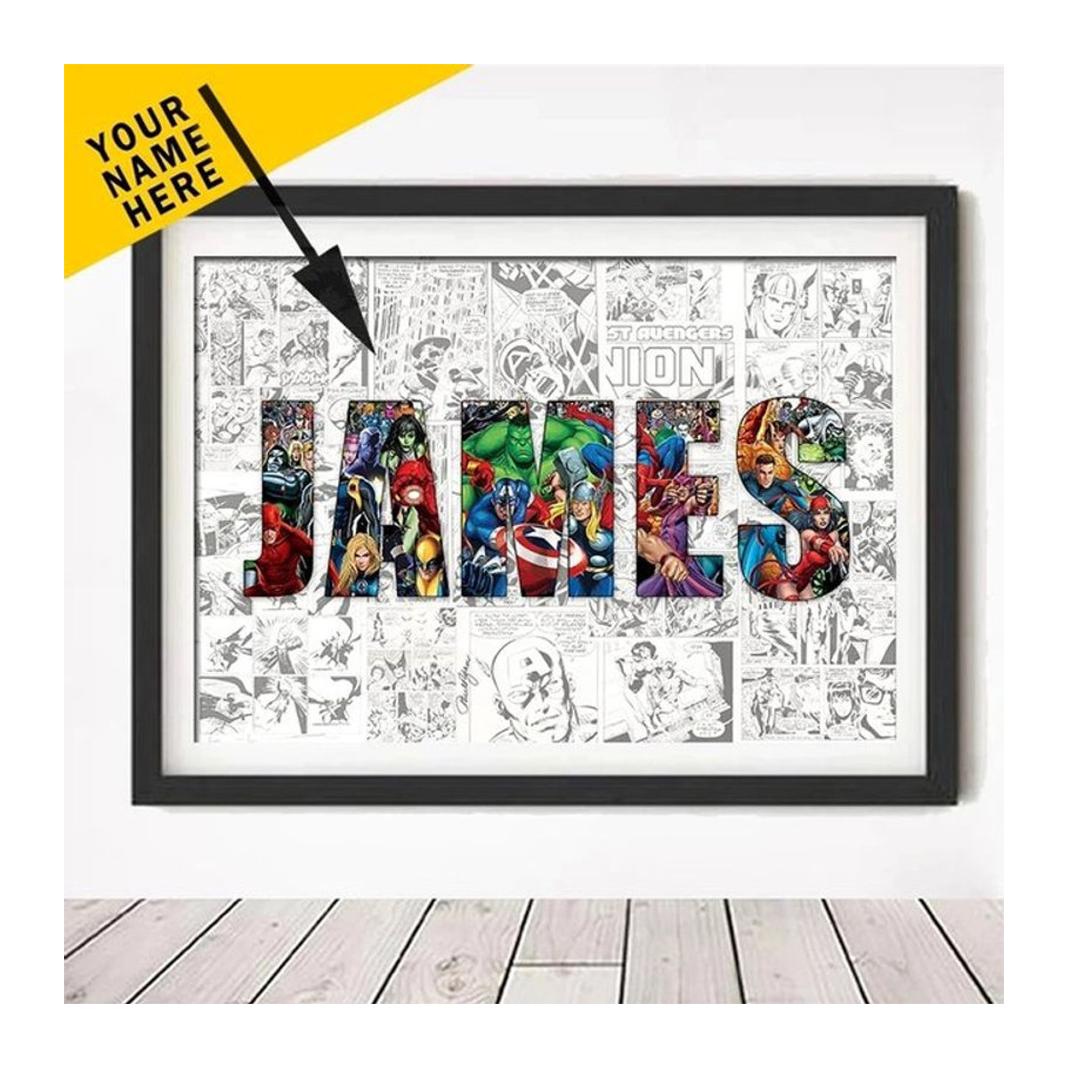 Keeppley Personalisierter Superhelden Leinwandprint mit individuellem Namen als Typografie Wandkunst für Kinder in Querformat und Mehrfarbig - Bild 1