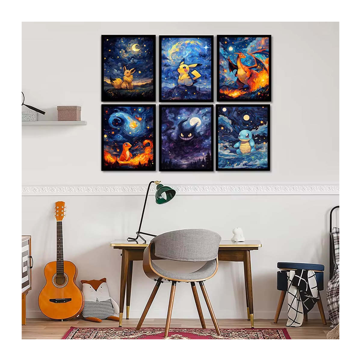 Keeppley Pokemon Leinwand Wandbild mit Charizard, Pikachu, Gengar, Eevee und Squirtle in Mehrfarbig, Rechteckiges Hochformat für Kinder - Bild 3