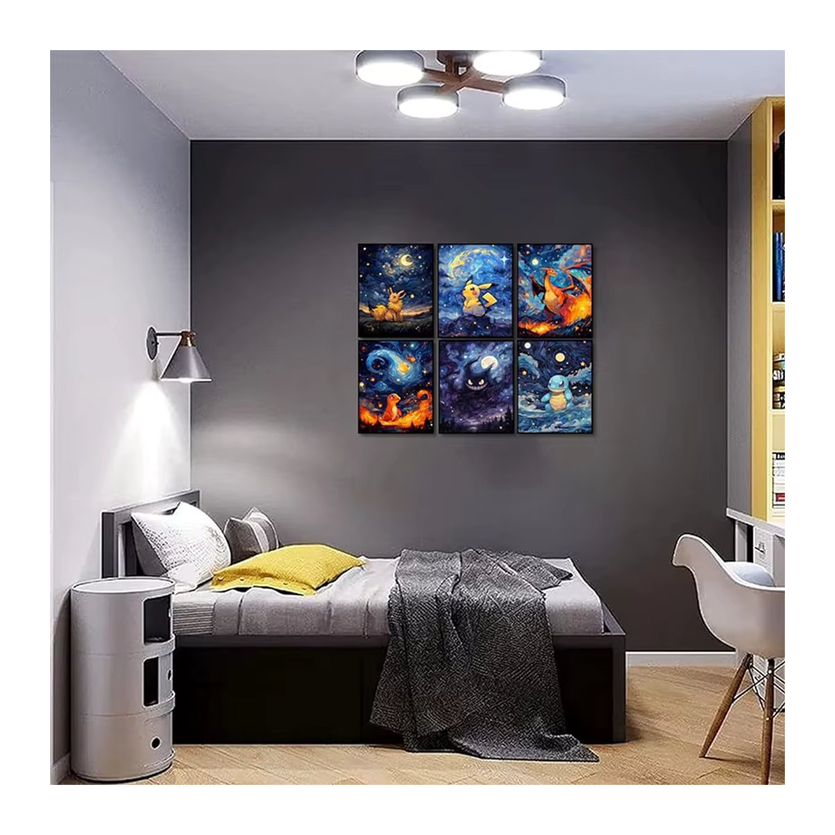 Keeppley Pokemon Leinwand Wandbild mit Charizard, Pikachu, Gengar, Eevee und Squirtle in Mehrfarbig, Rechteckiges Hochformat für Kinder - Bild 5