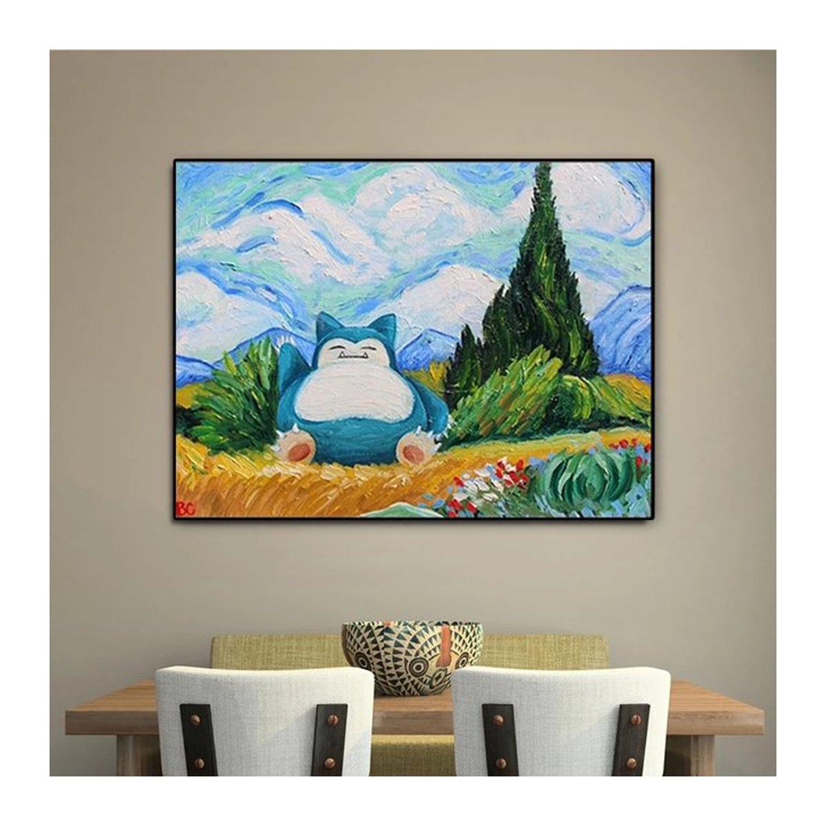 Keeppley Pokemon Snorlax Van Gogh Wandkunst Leinwand im Querformat, mehrfarbiges Poster für Kinderzimmer und Wohnzimmer - Bild 1