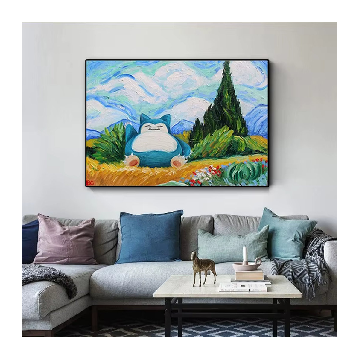 Keeppley Pokemon Snorlax Van Gogh Wandkunst Leinwand im Querformat, mehrfarbiges Poster für Kinderzimmer und Wohnzimmer - Bild 2