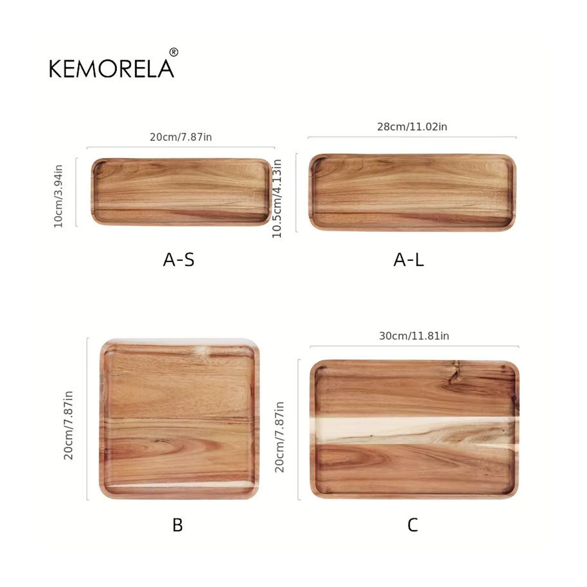 KEMORELA Kaffeetablett aus Akazienholz in Braun, rechteckiges Holztablett für Dessert und Tee - Bild 6