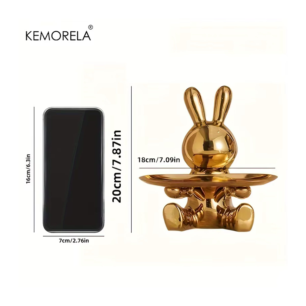 KEMORELA Kaninchen-Schlüsselaufbewahrungsornament aus Keramik in Mehrfarbig und Gold - Bild 2