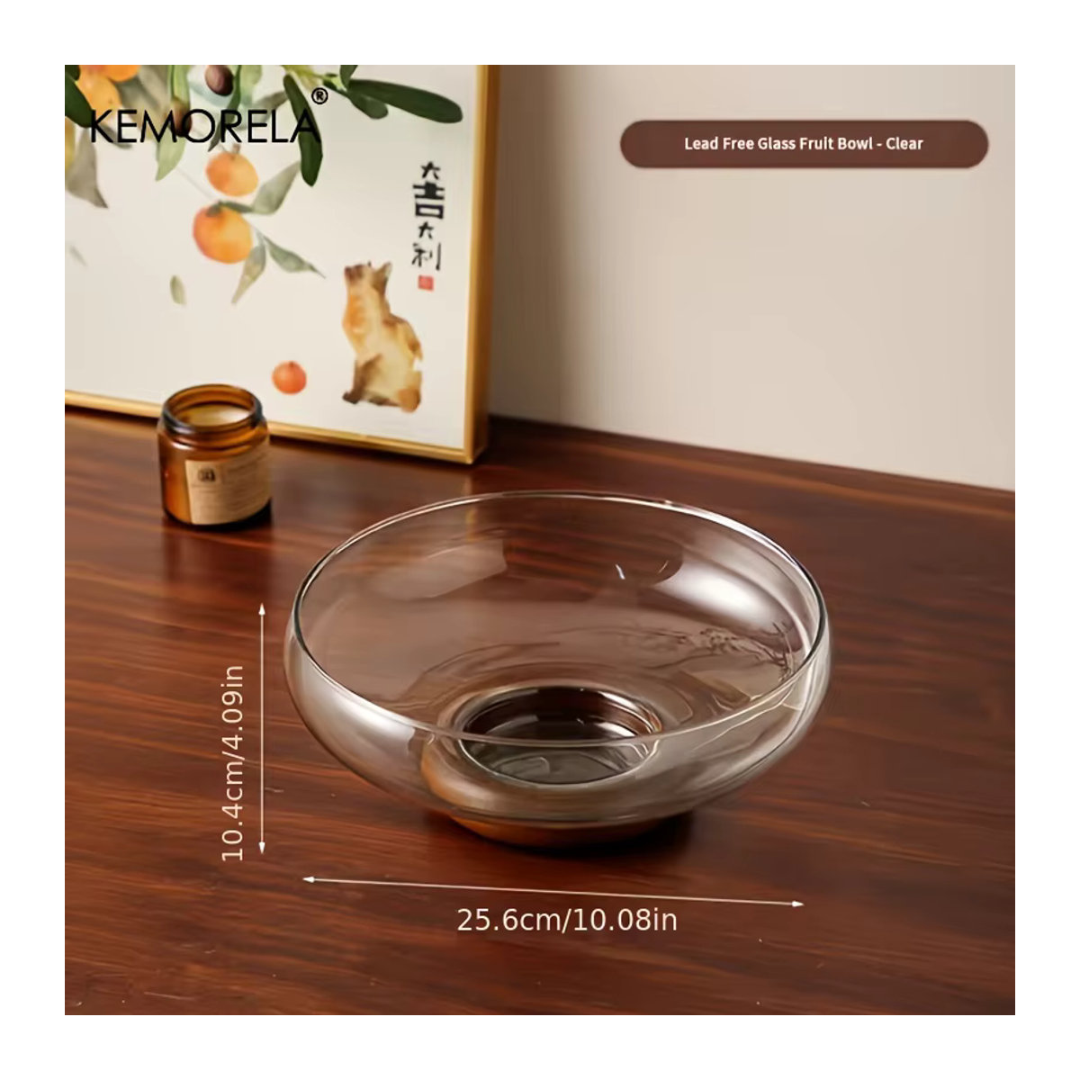 KEMORELA Obstschale aus Glas in Transparent und Braun, rundes Design mit Fuß für Snacks und Salate - Bild 4
