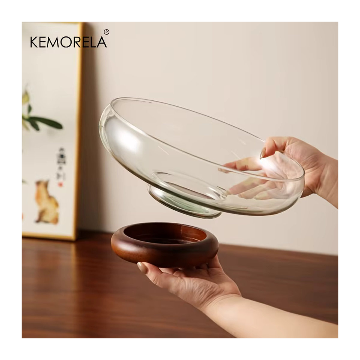 KEMORELA Obstschale aus Glas in Transparent und Braun, rundes Design mit Fuß für Snacks und Salate - Bild 5