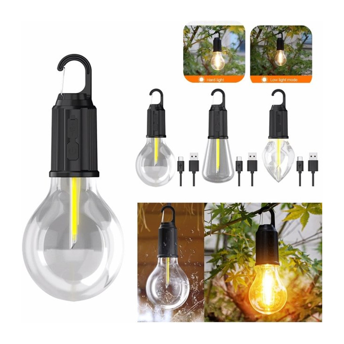 KENSUN Tragbare Vintage LED Campinglaterne mit Haken und USB-C wiederaufladbarem Akku in Retro-Optik - Bild 1