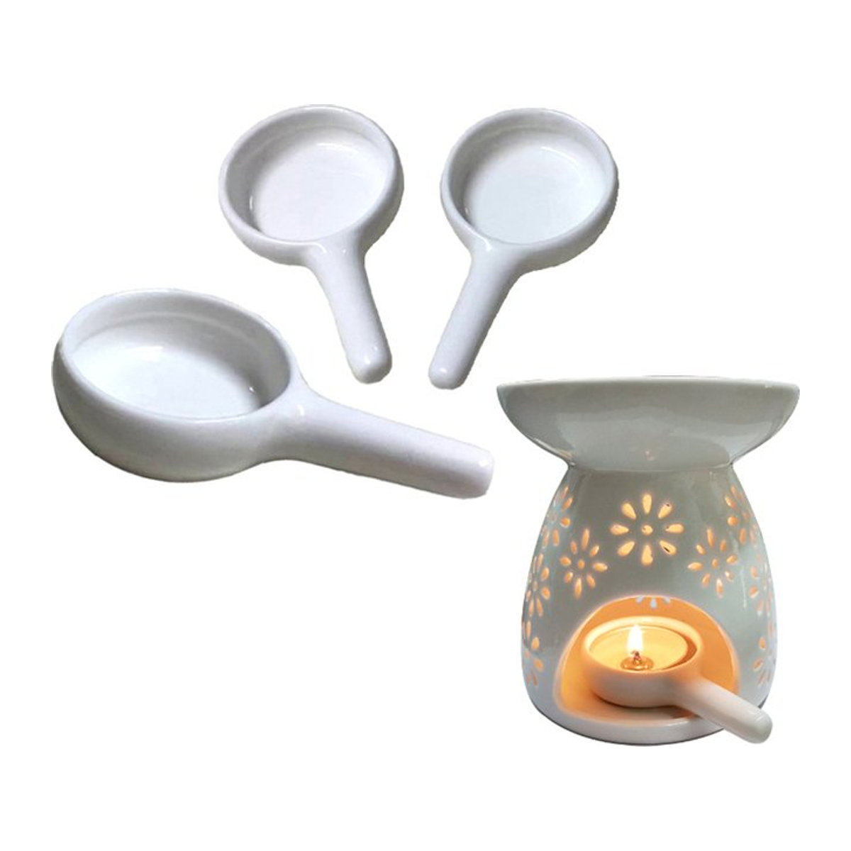 Keramik Kerzenhalter und Wax Melt Diffusor in Weiß für Aromatherapie und Dekoration - Bild 1