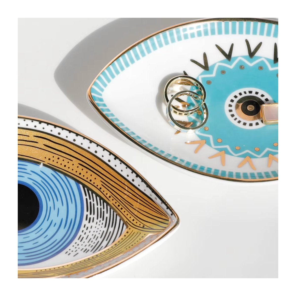 Keramik Schmuck-Aufbewahrungstablett mit Augendesign in Weiß, Bohemian Desktop-Organizer für Ringe und Ohrringe - Bild 2