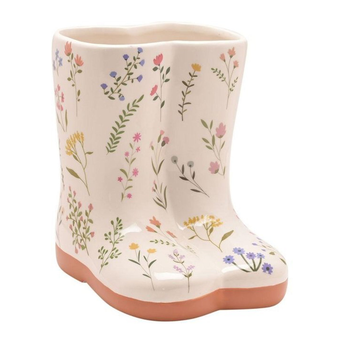 Keramikvase Celebrations Kleiner Cottage-Garten mit floralem Gummistiefel-Design in Weiß, Höhe: 20,0 cm, Breite: 15,5 cm, Tiefe: 15,5 cm - Bild 1