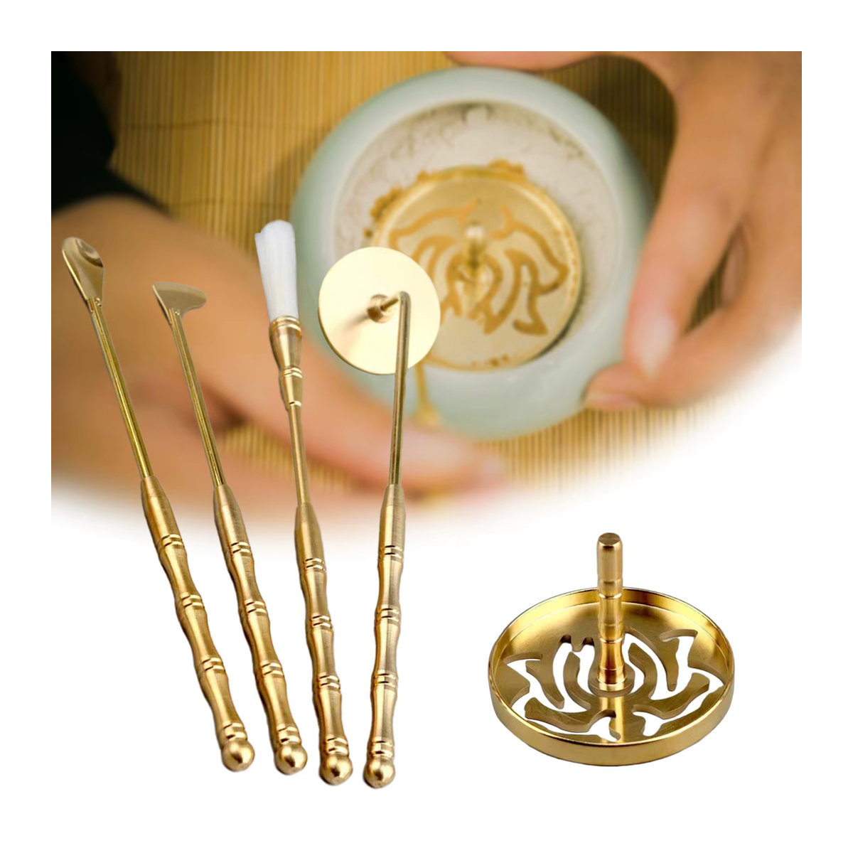 Kesoto 5-teiliges Messing-Räucherstäbchen-Set in Gold für Weihrauch-Zeremonien, Yoga und Meditation - Bild 2