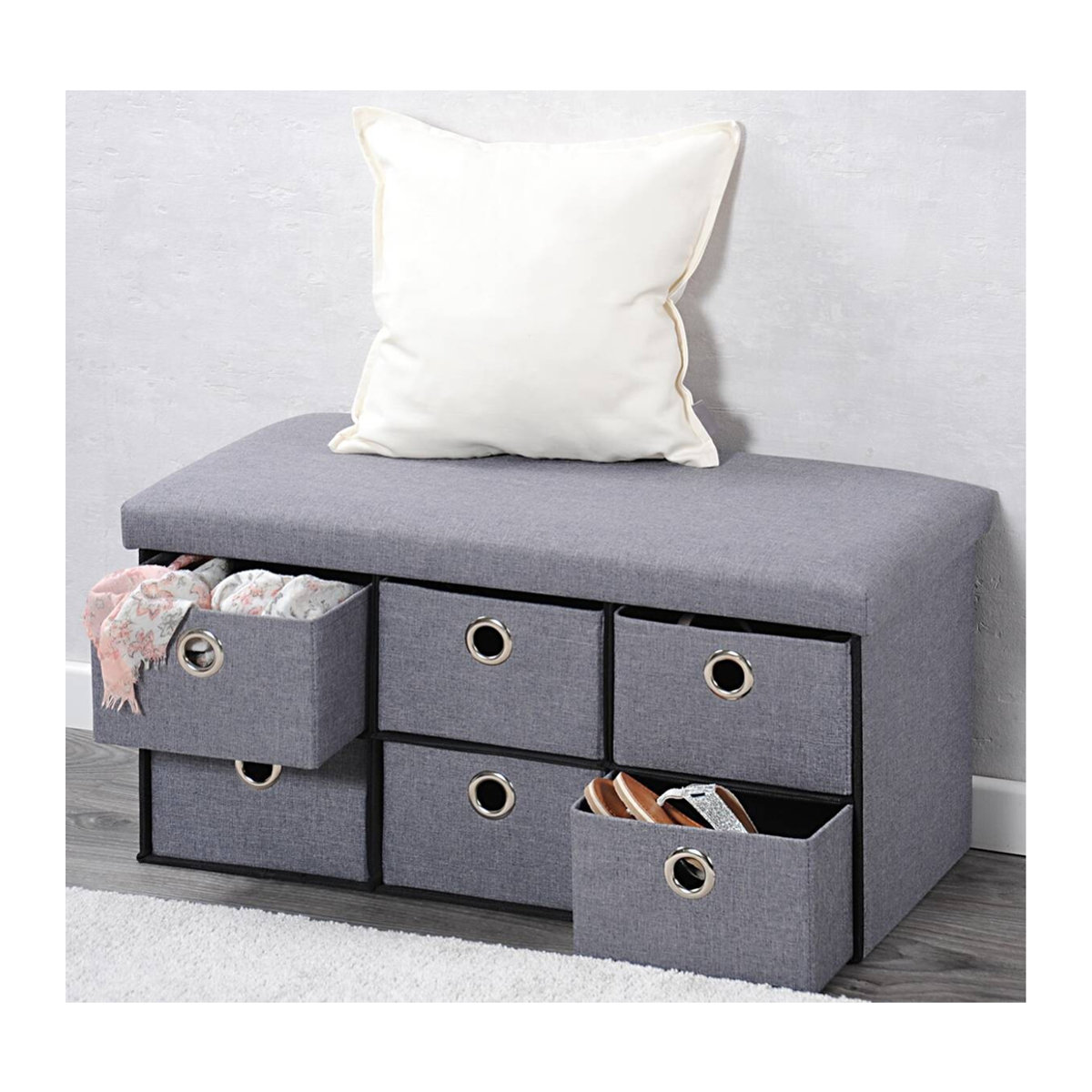 Kesper Sitztruhe modern in Grau aus Polyester Stoff B/H/L: 76 x 38 x 38 cm - Bild 3