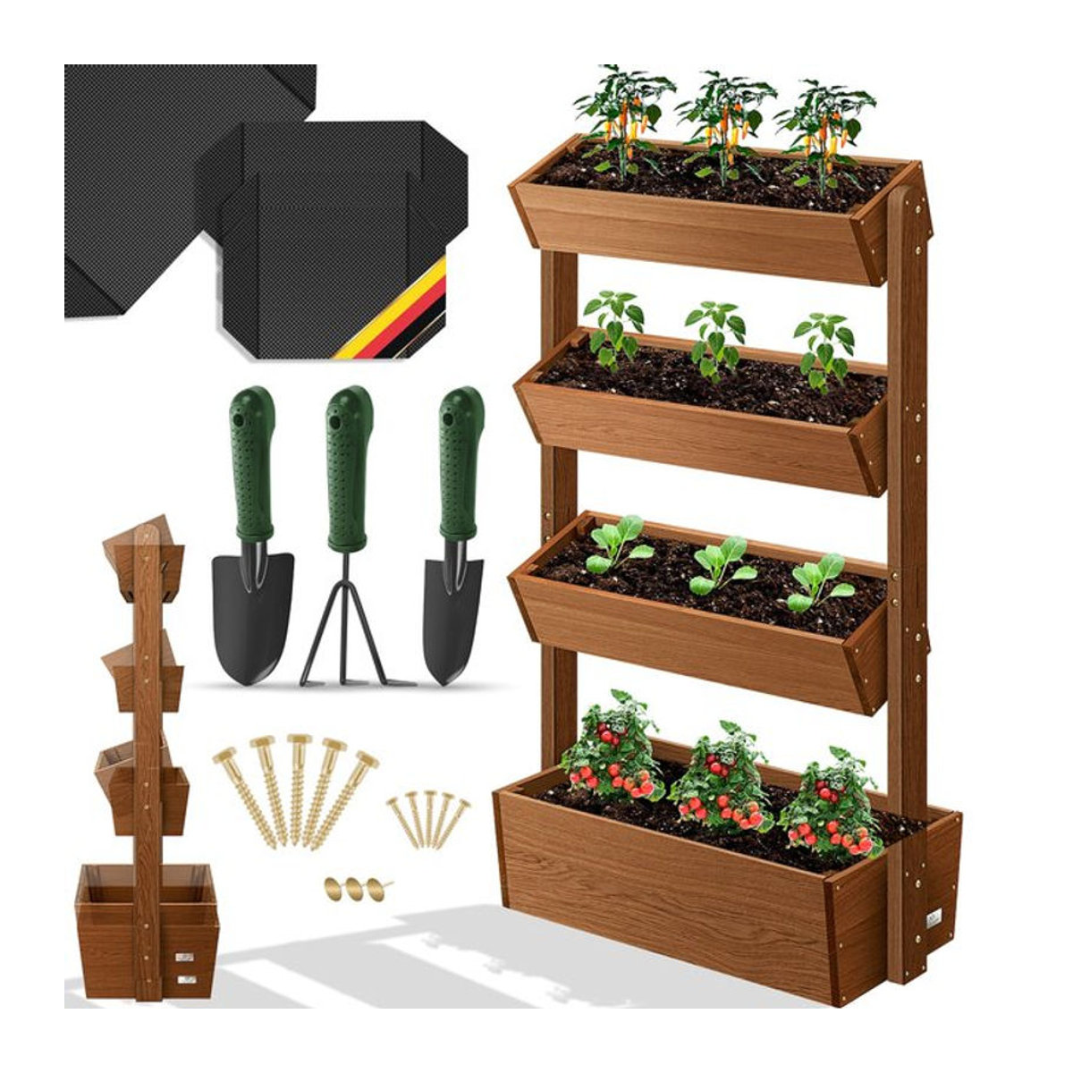 KESSER Hochbeet mit Etagen aus Holz als Premium Blumenkasten und Pflanztreppe in Braun und Natur inkl. Gartenvlies für Terrasse Balkon und Garten - Bild 1