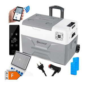 KESSER Kompressor Kühlbox und Gefrierbox mit APP-Steuerung, 12/24V/230V, Teleskopstange und Rädern, Grau