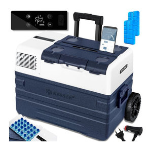 KESSER Kompressor Kühlbox und Gefrierbox mit APP-Steuerung, USB-Anschluss, 12/24 V 230 V und Teleskopstange mit Rädern, Blau