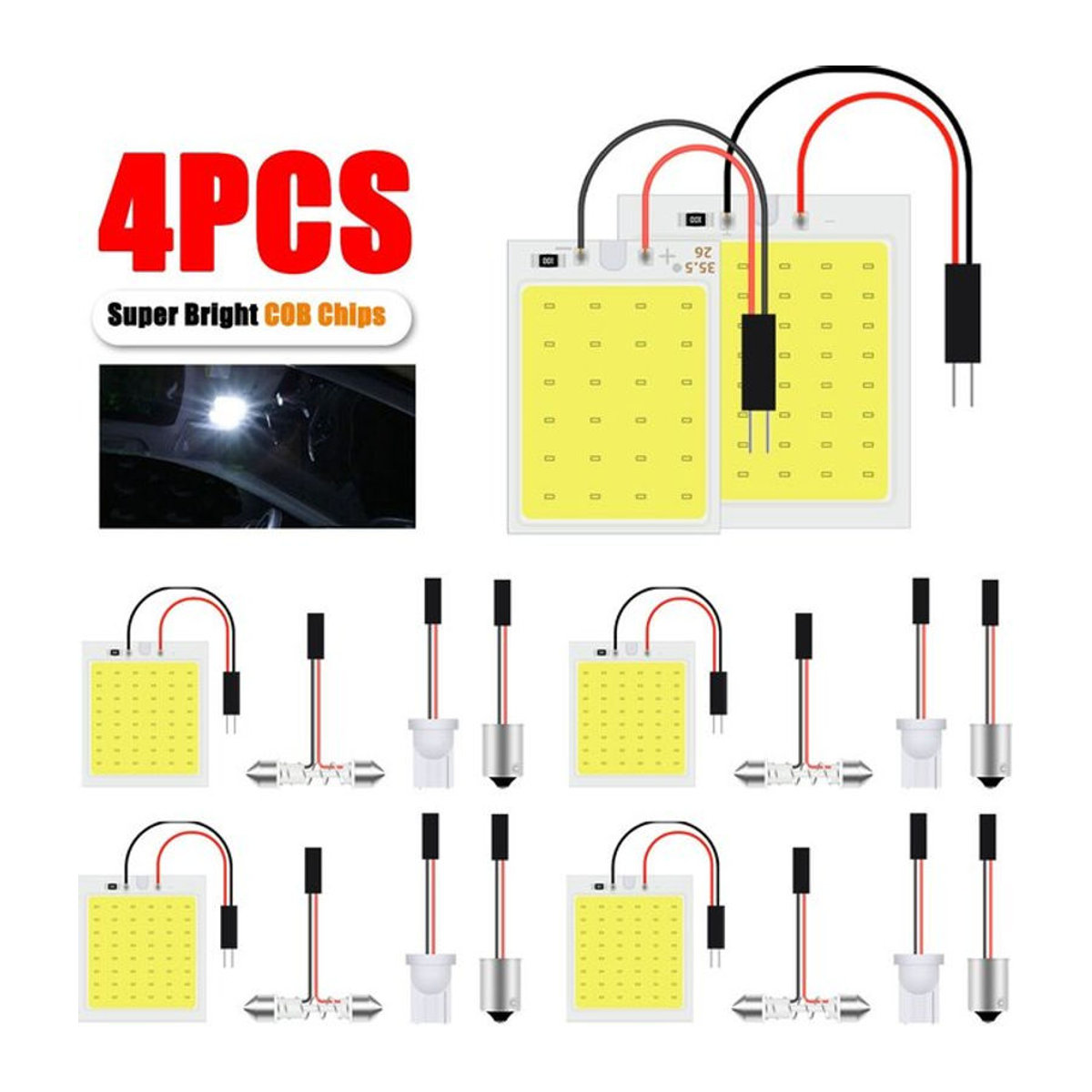 KEVANLY 4er Set Festoon COB LED Leuchtmittel für Auto Innenraum, Kennzeichenbeleuchtung und Leselicht, verschiedene Größen: 31mm, 36mm, 39mm, 41mm sowie T10 BA9s C5W Sockel - Bild 1