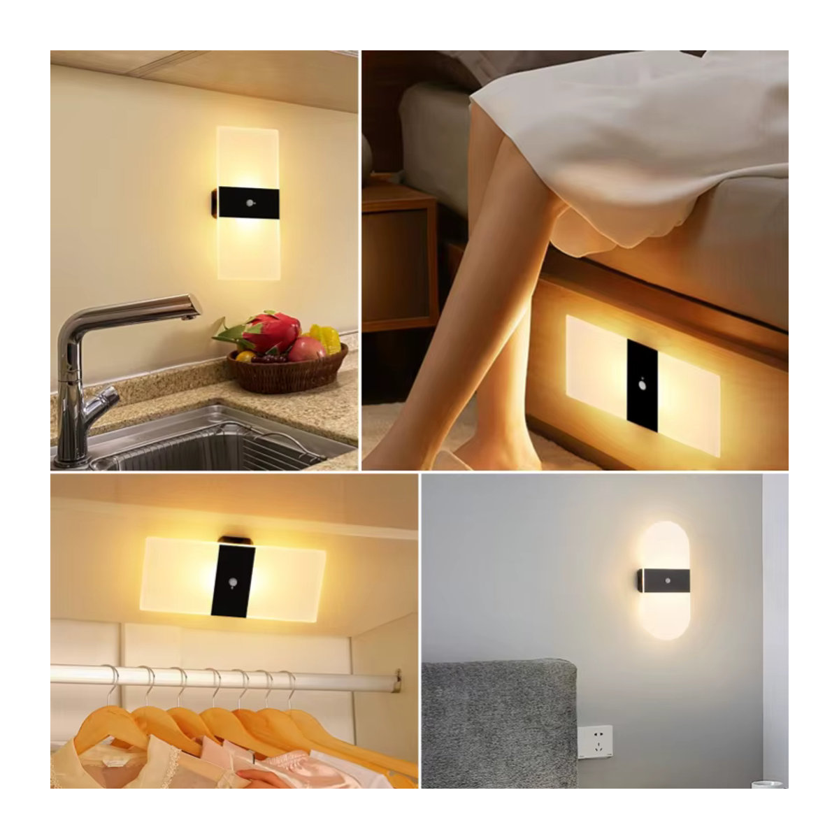 Khelse Kabellose LED-Wandleuchte mit Bewegungsmelder aus Acryl und Metall in Weiß, USB wiederaufladbare Nachttischlampe für Schlafzimmer und Treppen im minimalistischen Design - Bild 3