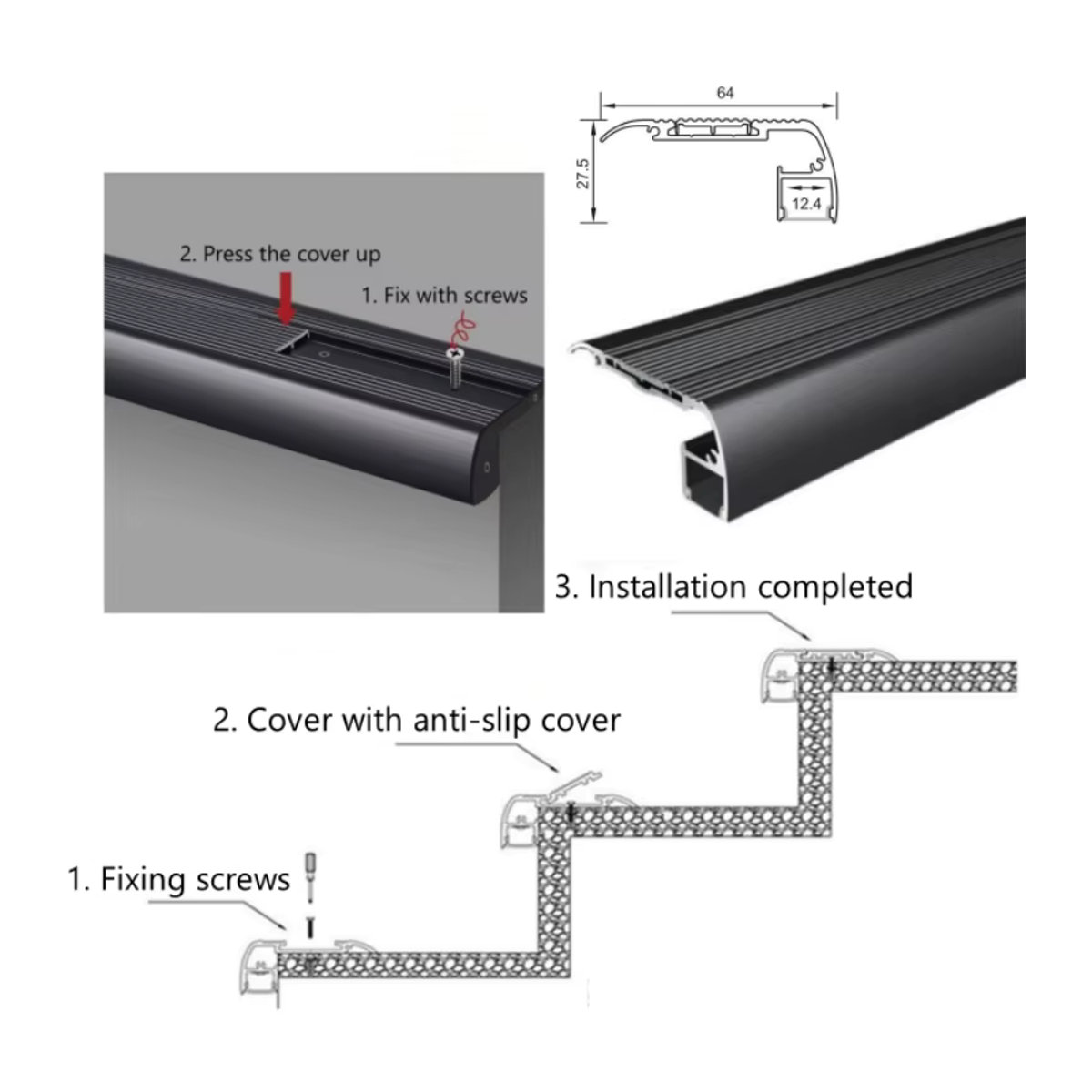 khelse LED Schrittlampe aus Aluminium mit Anti-Rutsch Profil für Treppenstufen und Hintergrundbeleuchtung in minimalistischem Design - Bild 6