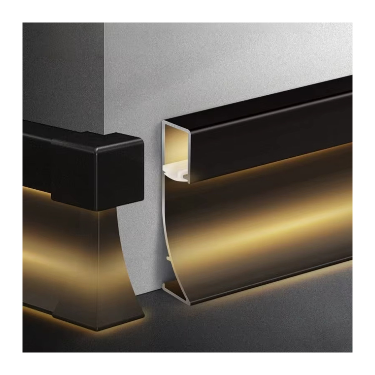 Khelse LED-Sockelleistenleuchte DLA1211 aus Aluminium in Schwarz, minimalistische Aufputz-Wandleuchte für Wohnzimmer und Flur - Bild 3