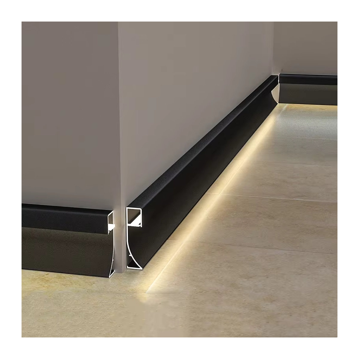 Khelse LED-Sockelleistenleuchte DLA1211 aus Aluminium in Schwarz, minimalistische Aufputz-Wandleuchte für Wohnzimmer und Flur - Bild 4