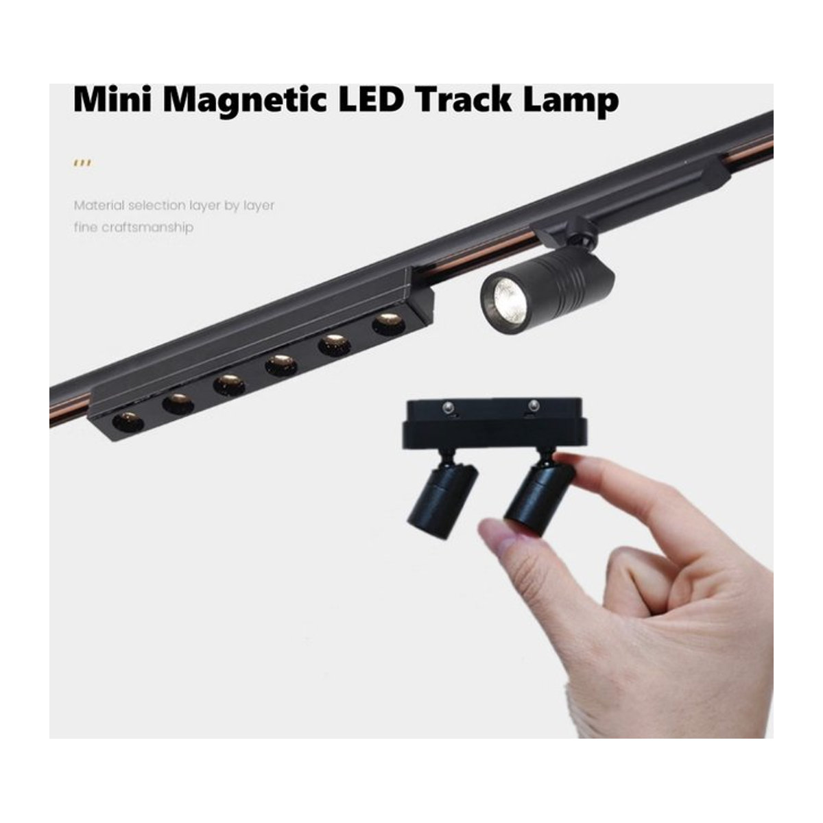 Khelse Mini Magnetische LED Schienenlampe aus Aluminium in Schwarz für Vitrinen und Schmuckdisplays mit Schienensystem DC12V - Bild 1
