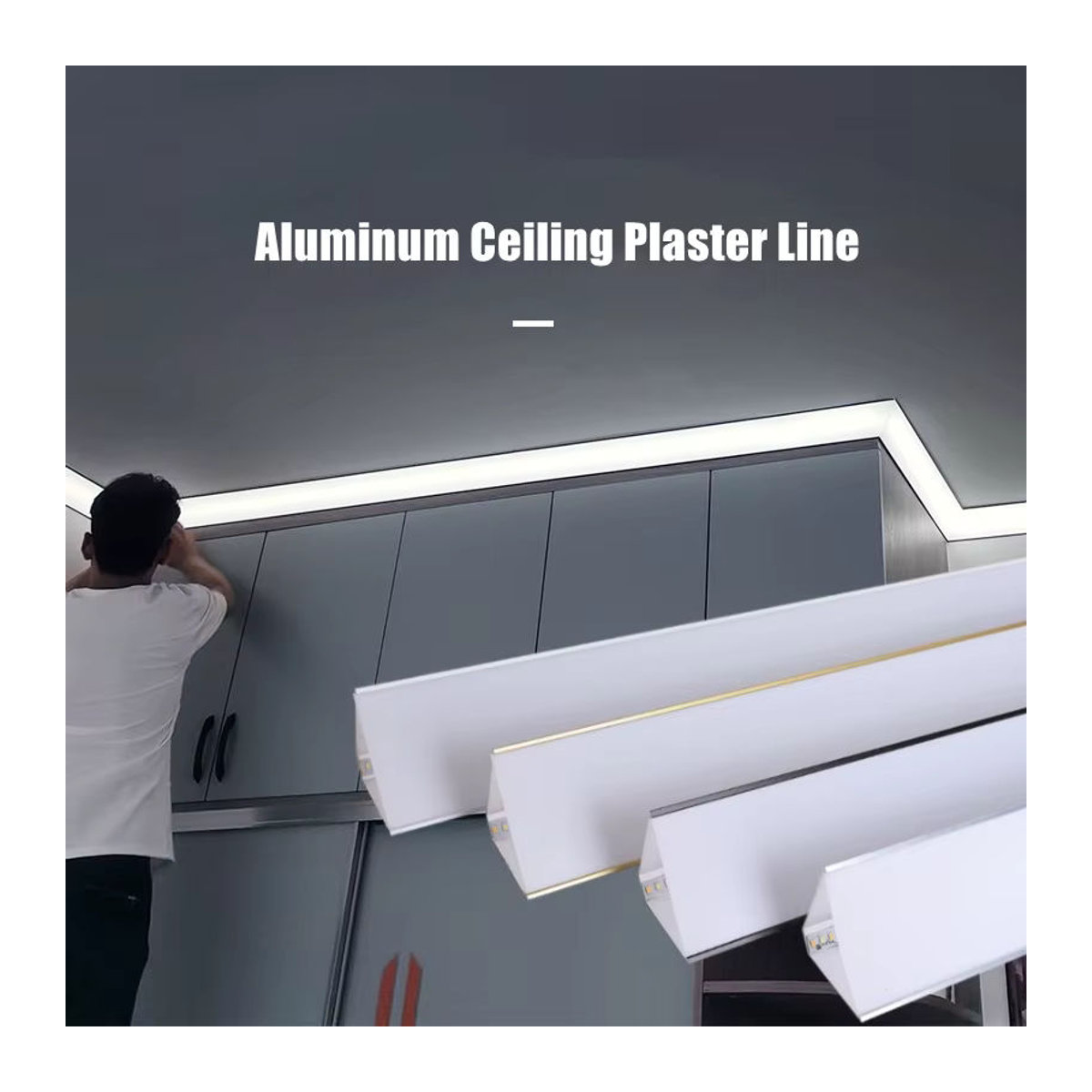 Khelse Minimalistische V-Form LED Deckenleuchte aus Aluminium für die obere Eck-Installation als lineare Wand- und Deckenbeleuchtung - Bild 3