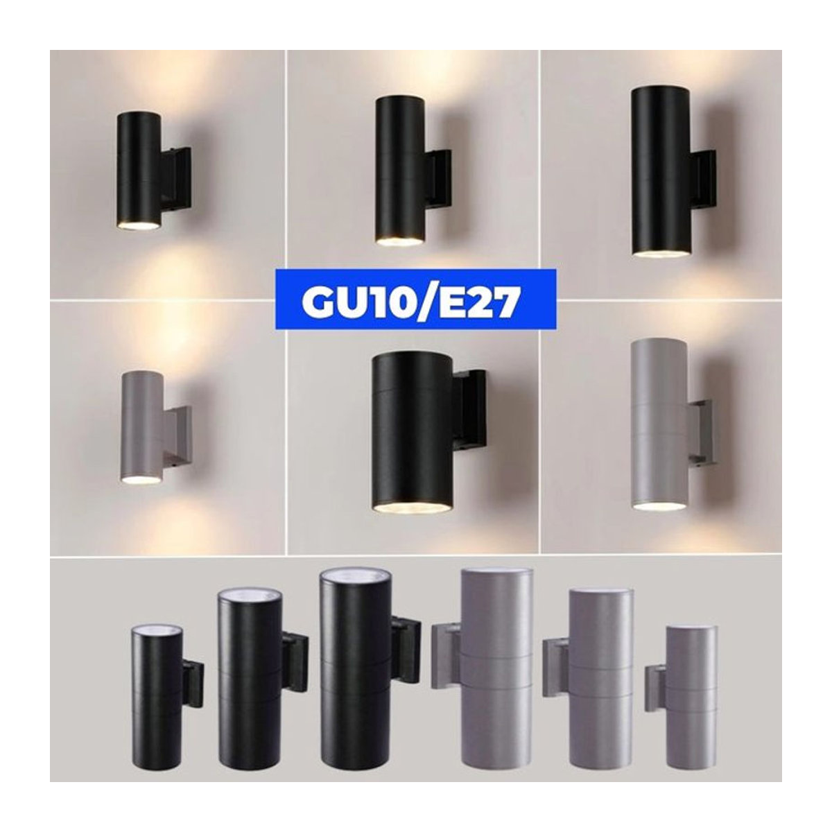 Khelse Moderne Up-Down LED Außenwandleuchte aus Aluminium in Schwarz mit IP65 Schutzklasse für GU10/E27 Fassungen - Bild 1
