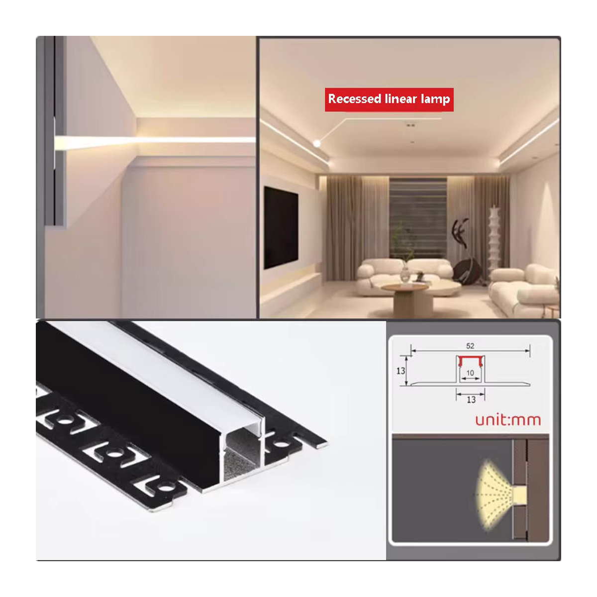 Khelse Rahmenlose LED-Deckenleuchte aus Aluminium, minimalistisch, versenkt mit verstecktem Gipskanal und linearem Hartstreifen zur Eckdekoration oder als Lichtwand - Bild 3