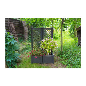 KHW Pflanzkasten mit Spalier aus Kunststoff im 2er-Set, Anthrazit, 43 cm