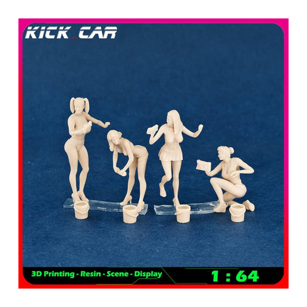 Kickcar Diorama Modellauto Waschanlage mit Mädchen-Figur aus Kunstharz, beige, 1/64 Scale - Bild 1
