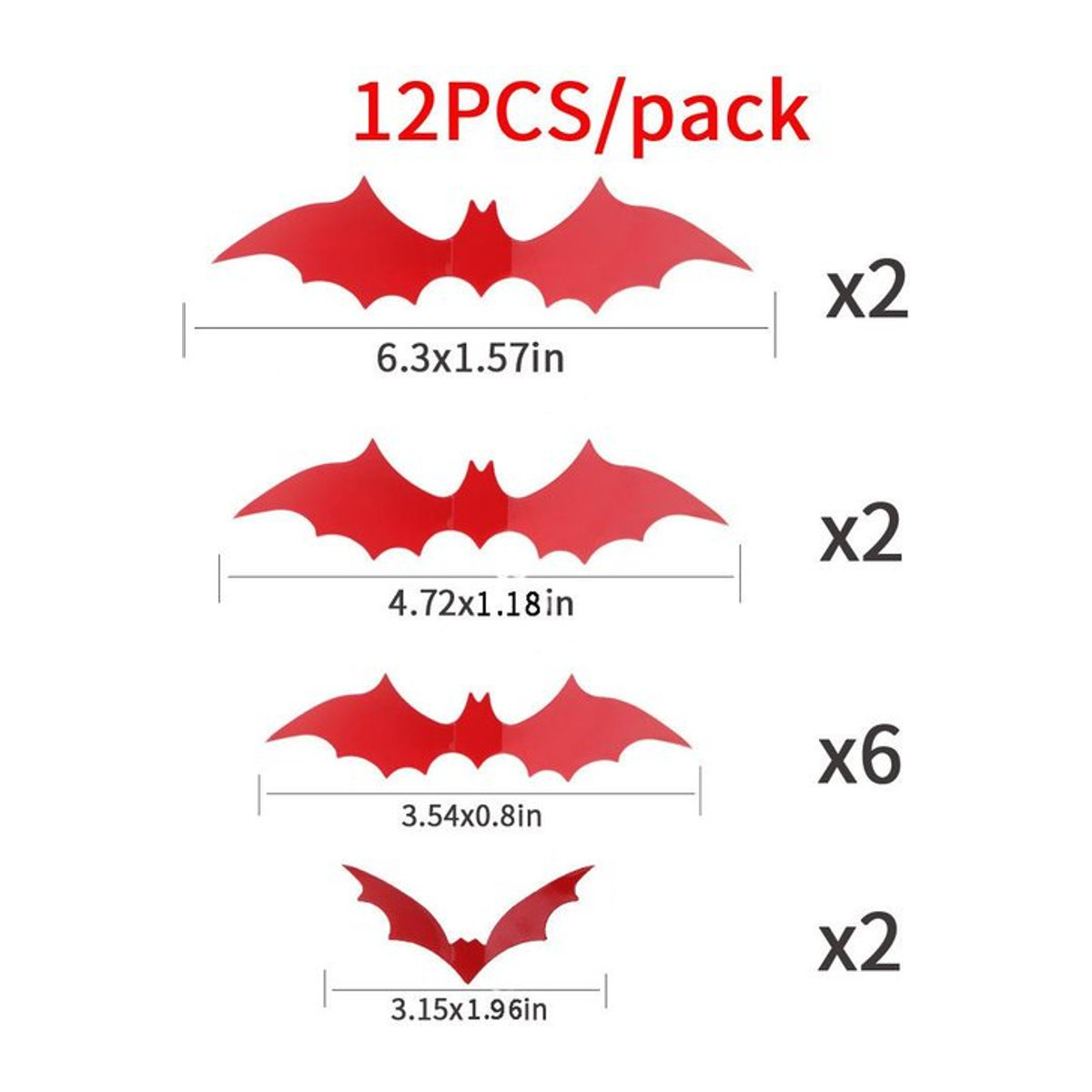 Kidsly Halloween 3D Fledermaus Wandaufkleber in Schwarz und Rot, 12 Stück Set aus PVC zur DIY Wanddekoration - Bild 1