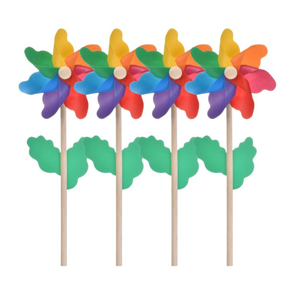 Kidsly Windmühle Gartenstecker aus Kunststoff mit Holzgriff, 4er-Set, Mehrfarbig, Höhe: 12 cm - Bild 1