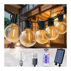 KIKIELF Solar-Lichterkette mit LED-Kugelbirnen in Weiß für Garten, Terrasse und Outdoor-Dekoration