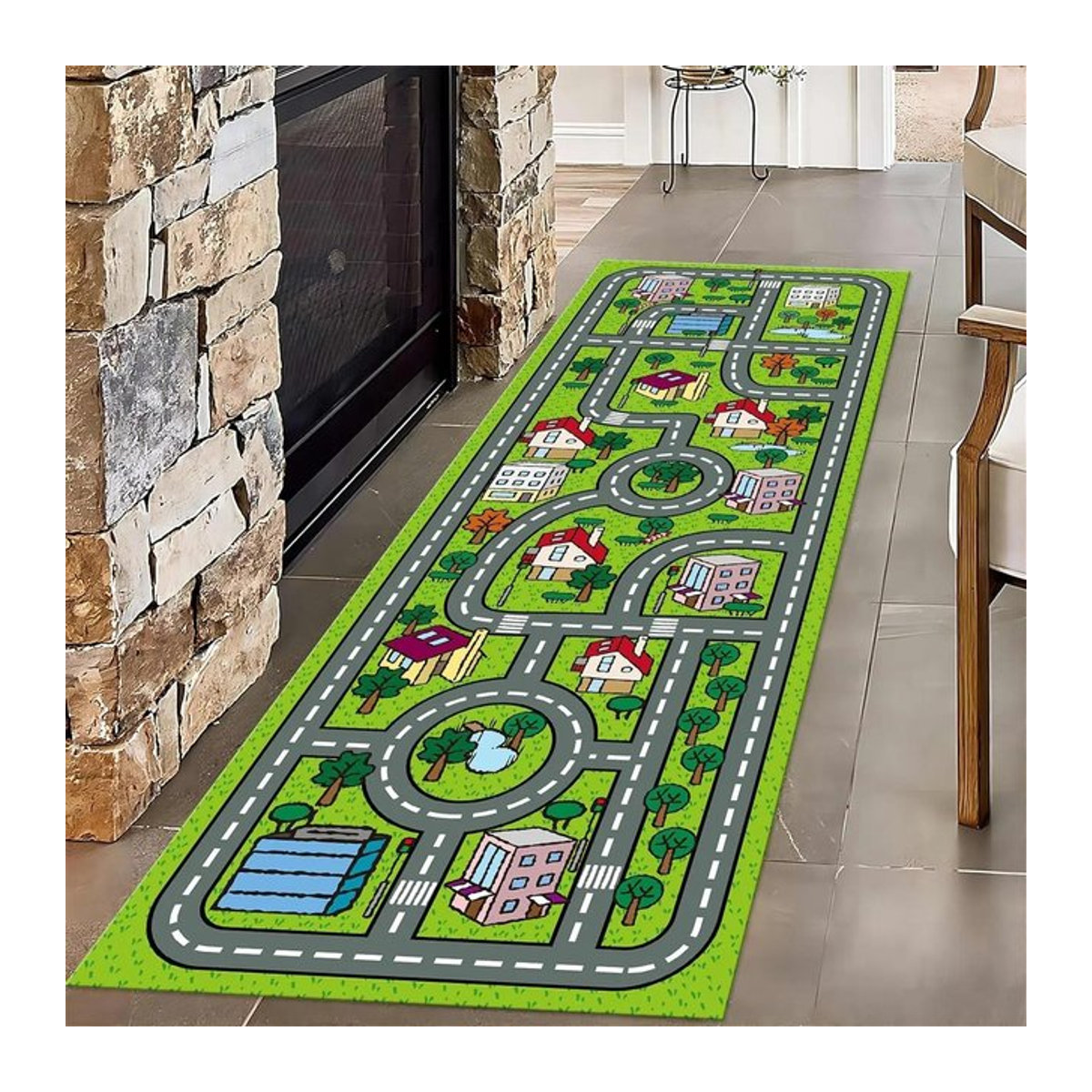 Kinder Spielteppich mit Stadtweg und Eisenbahngleis Design für das Kinderzimmer, B/B: 40 x 60 cm - Bild 1