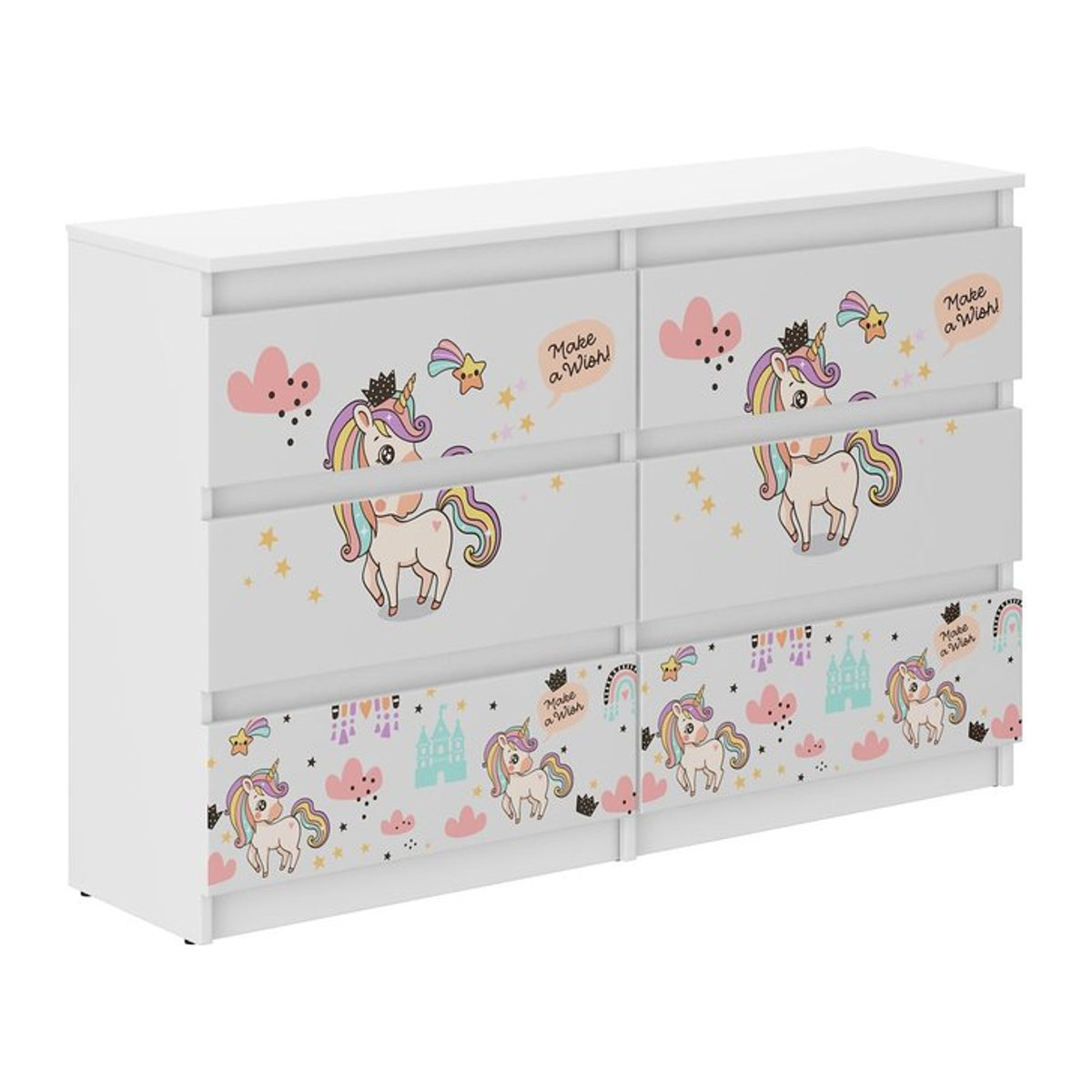 Kinderkommode R-120 Einhorn Regenbogen in Weiß, B/T/H: 120 x 30 x 77 cm - Bild 1