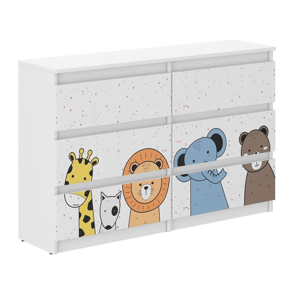 Kinderkommode R-120 MINI ZOO Super Merchant in Weiß mit Animal Print, B/T/H: 120 x 30 x 77 cm - Bild 1