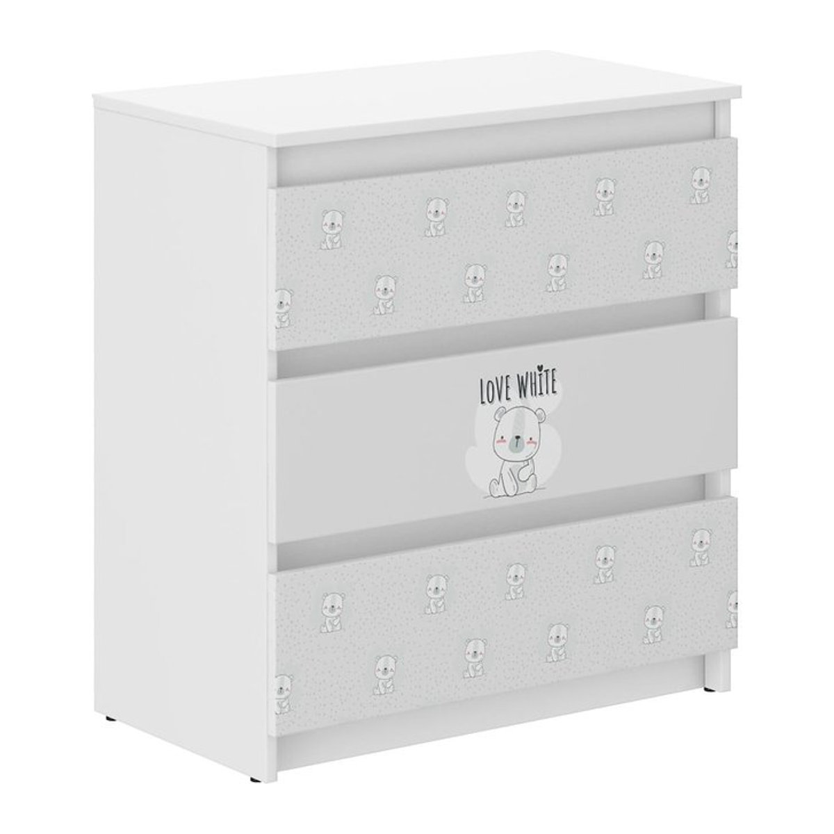 Kinderkommode R-3 Teddybär in Weiss aus laminiertem Holz B/T/H: 70 x 40 x 76 cm - Bild 1