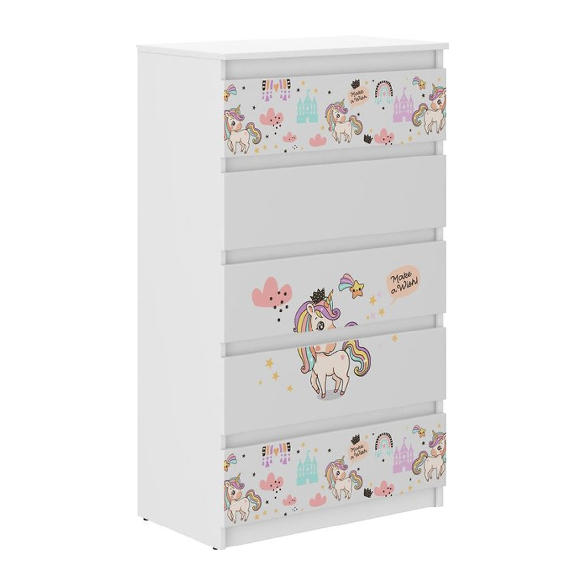 Kinderkommode R-5 Einhorn Regenbogen in Weiß von Super Merchant, H x B x T: 121 x 70 x 40 cm - Bild 1