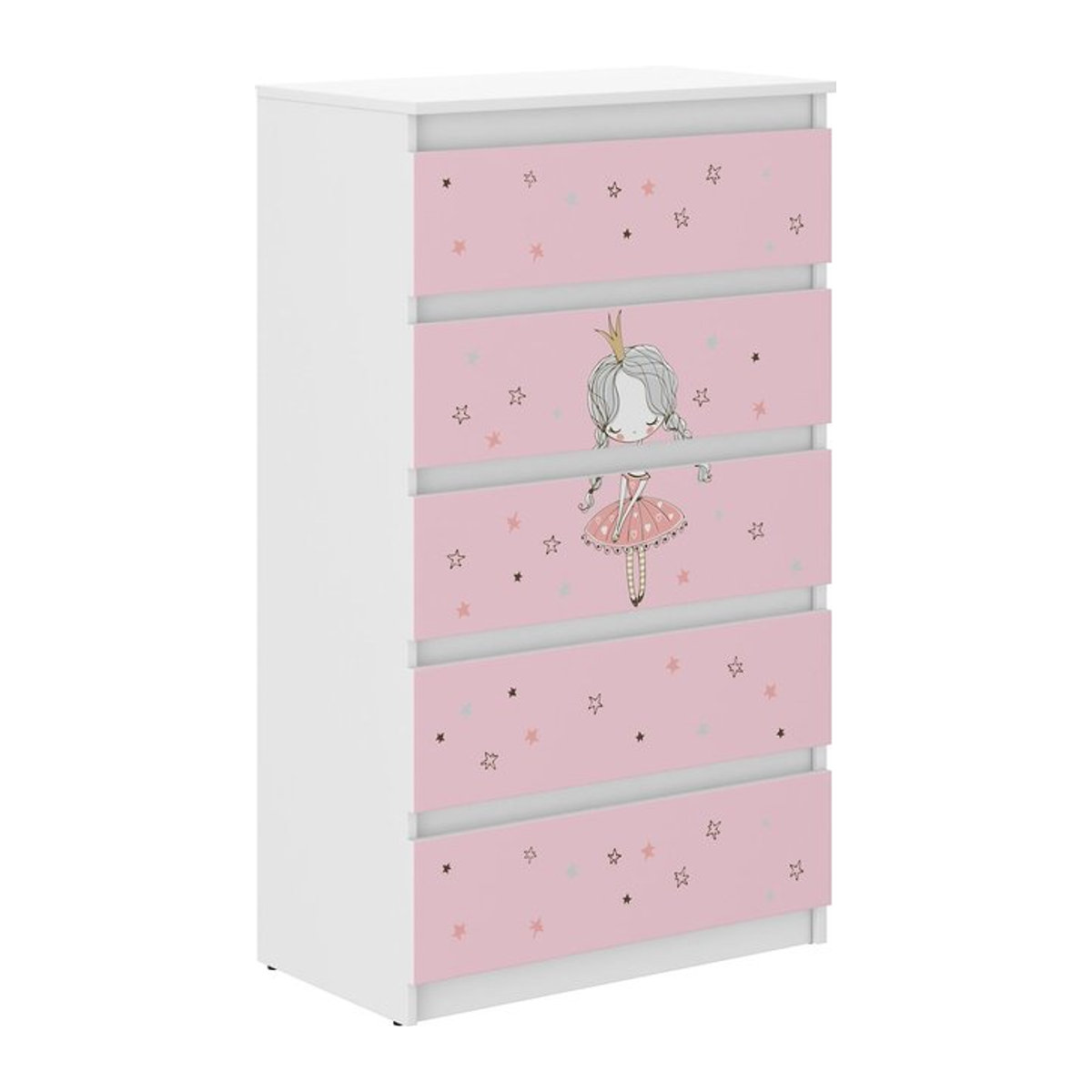 Kinderkommode R-5 PRINCESS in Weiß aus laminiertem Holz, H: 121,0 cm, B: 70,0 cm, T: 40,0 cm - Bild 1