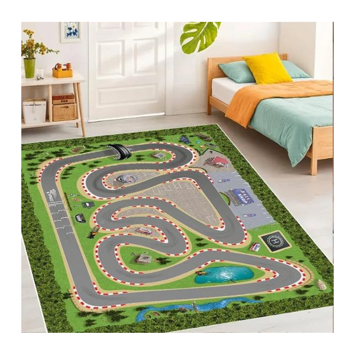 Kinderteppich mit Rennstrecke und Straßenmotiv von Lodestar, Multicolor, B: 160 cm, T: 120 cm - Bild 1