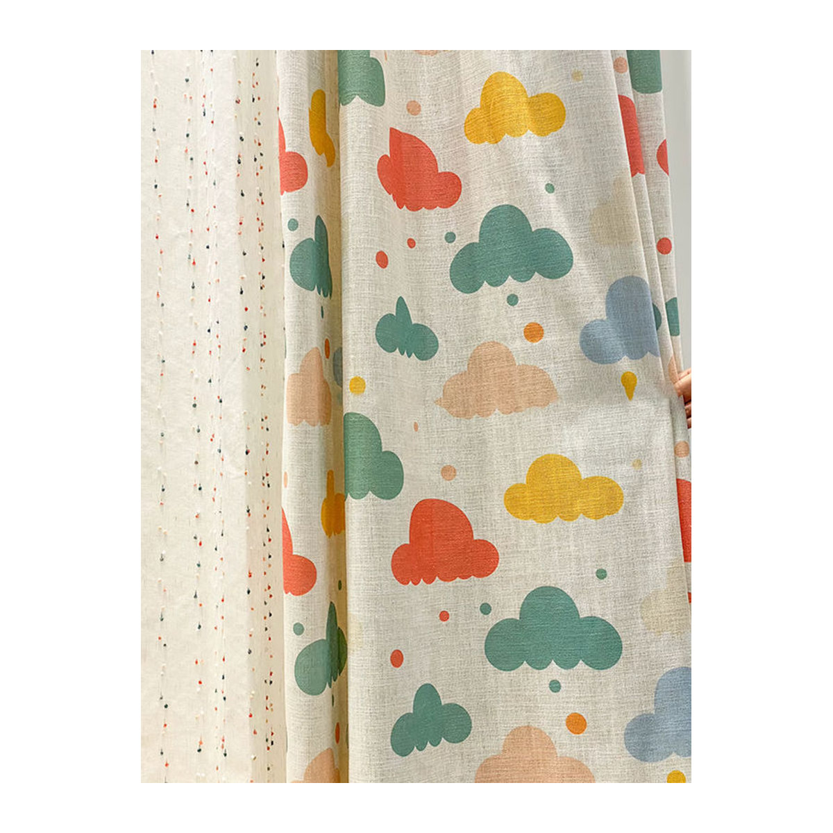 Kinderzimmer Vorhänge mit Wolken-Motiv aus Baumwoll-Leinen für Jungen und Mädchen - Bild 3