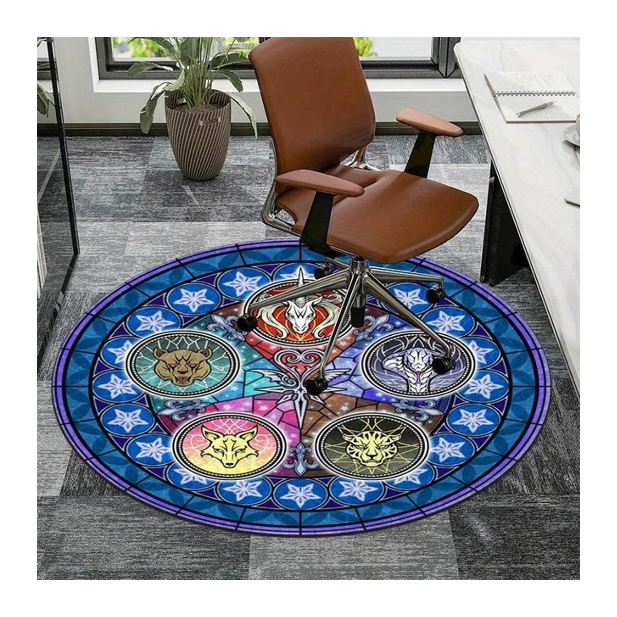 Kingdom Hearts Runder Teppich mit Buntglas-Design und Cartoon-Figuren, Multicolor, Durchmesser: 40 cm - Bild 1