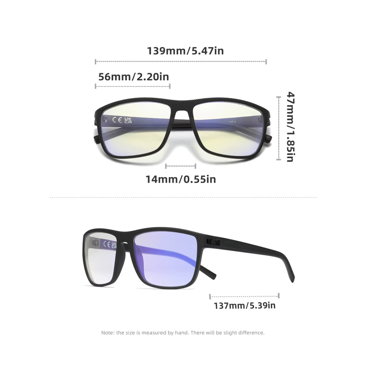 KINGSEVEN Anti-Blue-Ray-Brille für Damen und Herren mit rechteckigem Gestell und transparenten Linsen in Schwarz und Blau - Bild 2