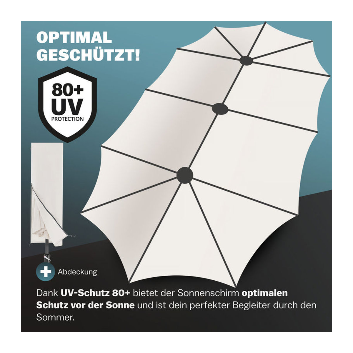 Kingsleeve Doppelsonnenschirm Oval in Beige mit UV-Schutz 80 plus und Kurbel, B: 460 cm, H: 240 cm - Bild 4