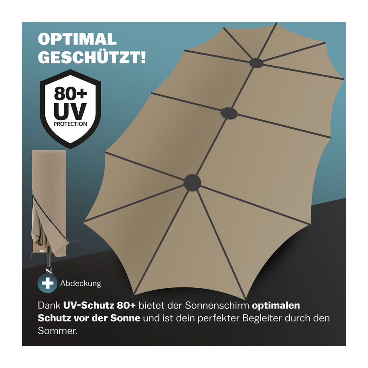 Kingsleeve Doppelsonnenschirm Taupe Meliert mit UV-Schutz 80+, Ovaler Marktschirm mit Kurbel und Schutzhülle, B: 460 cm, H: 240 cm - Bild 4