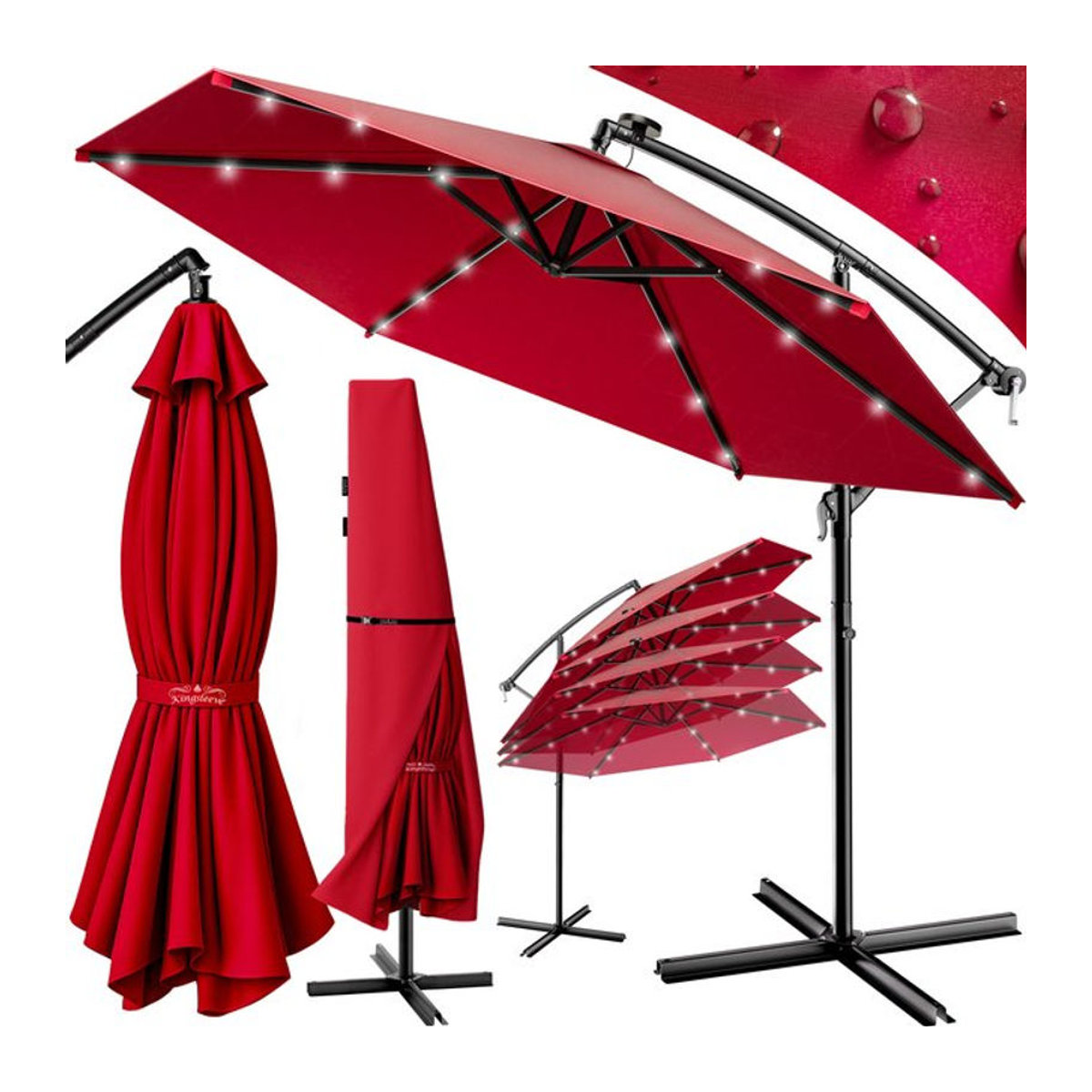 Kingsleeve® LED Solar Ampelschirm Haiti Rot Ø 307 cm mit UV-Schutz 80+ und Schutzhülle - Bild 1