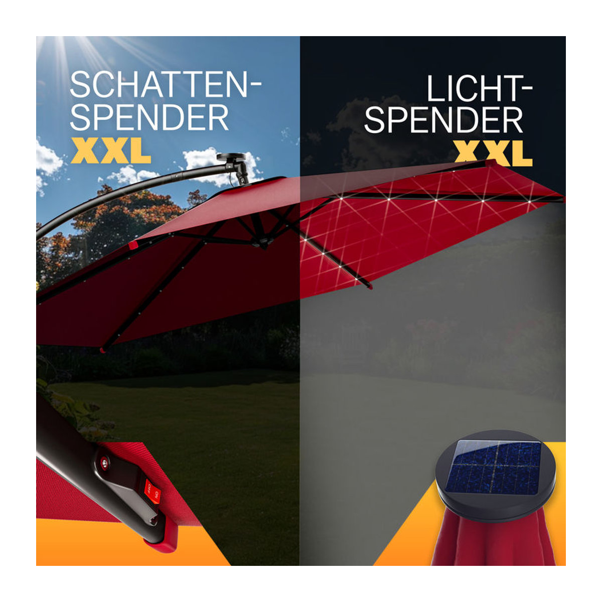 Kingsleeve® LED Solar Ampelschirm Haiti Rot Ø 307 cm mit UV-Schutz 80+ und Schutzhülle - Bild 4