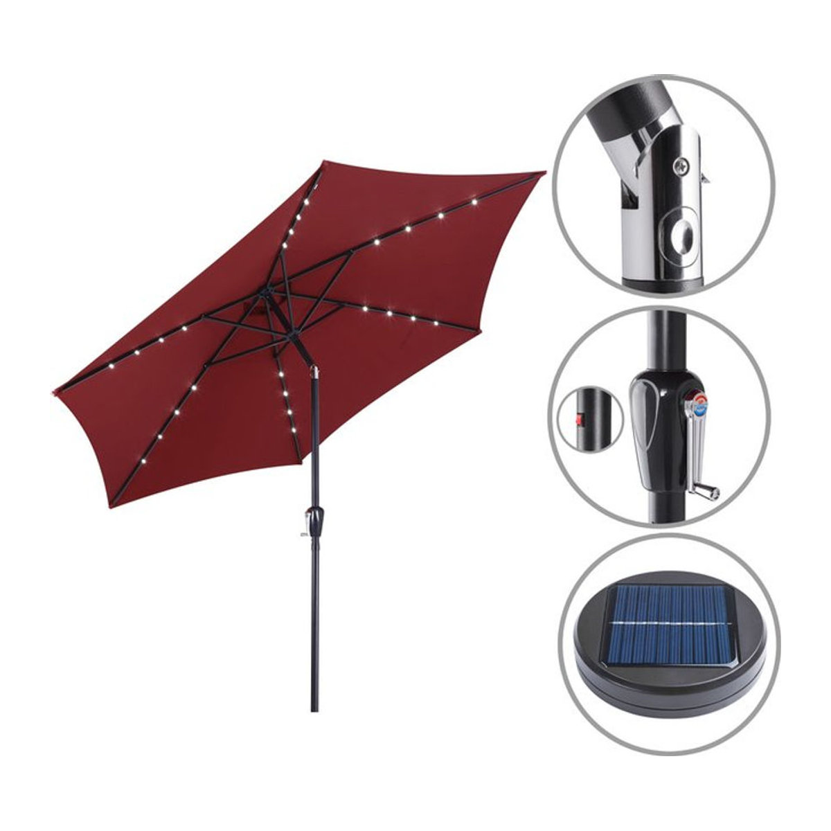Kingsleeve Miami LED Solar Sonnenschirm aus Aluminium in Rot mit UV-Schutz 80+ Durchmesser: 270 cm - Bild 2