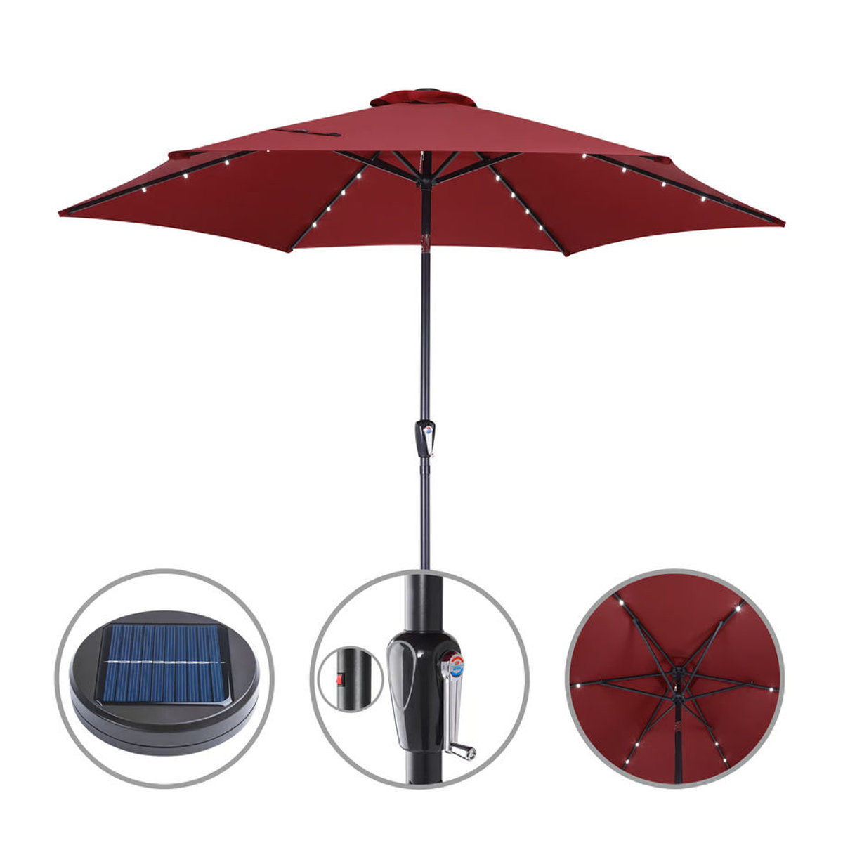 Kingsleeve Miami LED Solar Sonnenschirm aus Aluminium in Rot mit UV-Schutz 80+ Durchmesser: 270 cm - Bild 4