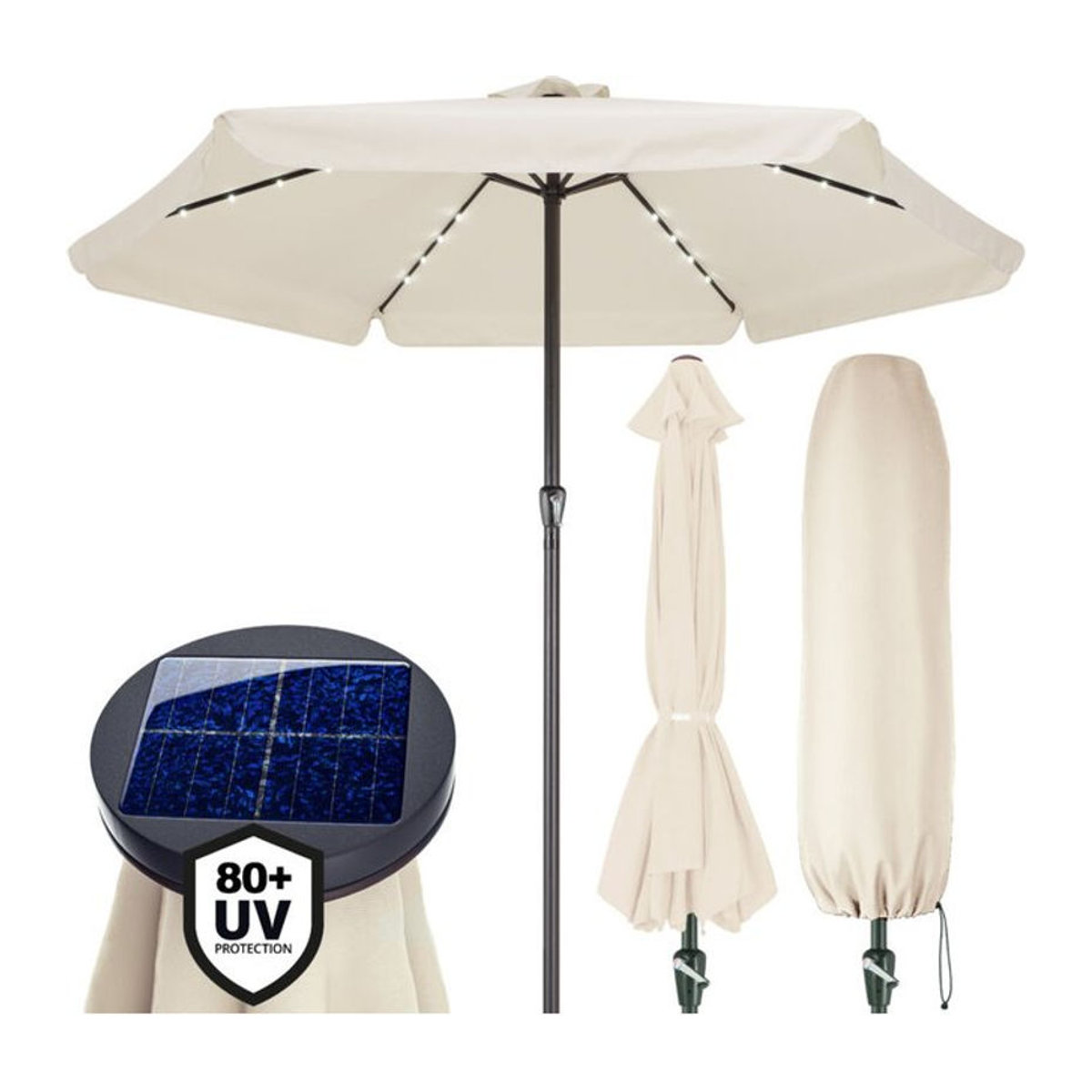Kingsleeve Sonnenschirm Athen mit LED Solar Beleuchtung und UV-Schutz 80+ in Beige, Durchmesser: 330 cm - Bild 1